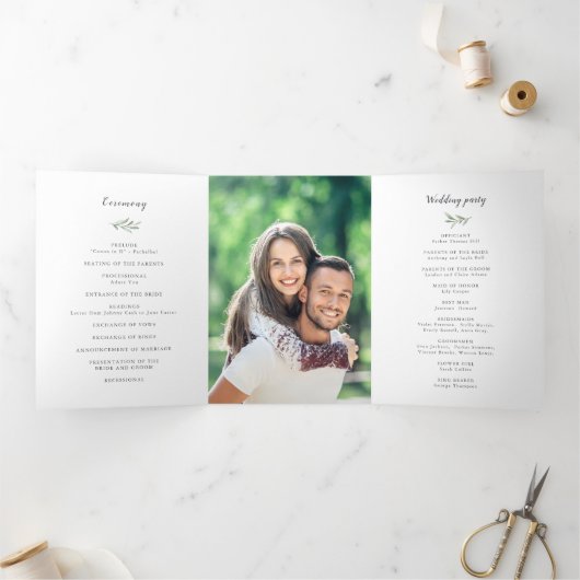 Einfaches Hochzeitsprogramm für rustikale Vegetati Dreifach-gefaltete Programmkarte (Innenseite)