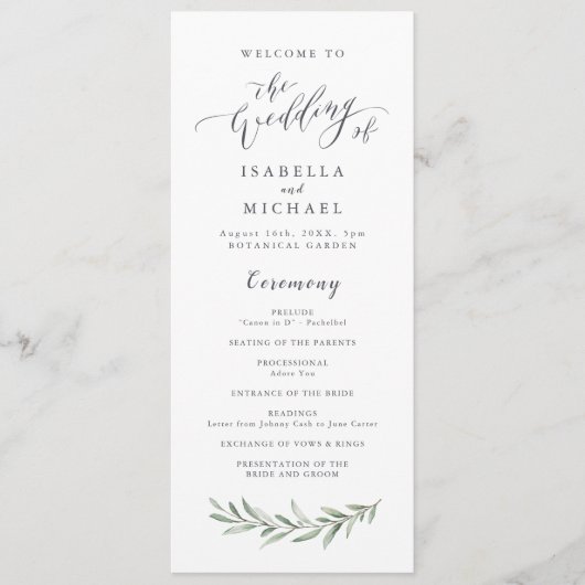 Einfaches Hochzeitsprogramm für rustikale Vegetati Programm (Vorderseite)