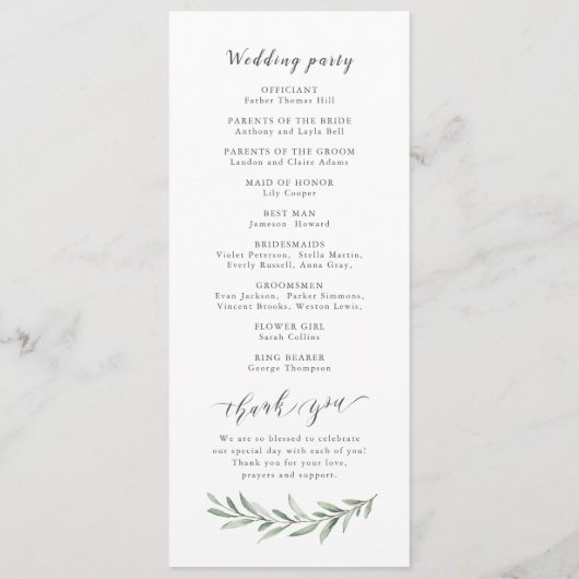 Einfaches Hochzeitsprogramm für rustikale Vegetati Programm (Rückseite)