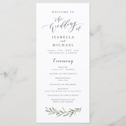 Einfaches Hochzeitsprogramm für rustikale Vegetati Programm (Vorderseite)