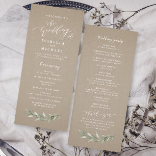 Einfaches Hochzeitsprogramm für rustikale Vegetati Programm