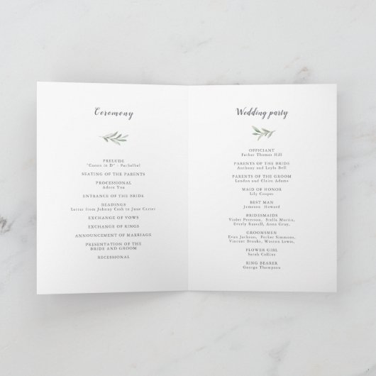 Einfaches Hochzeitsprogramm für rustikale Vegetati Programm (Innenseite)