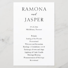 Einfaches Hochzeitsprogramm für Schwarz und Weiß