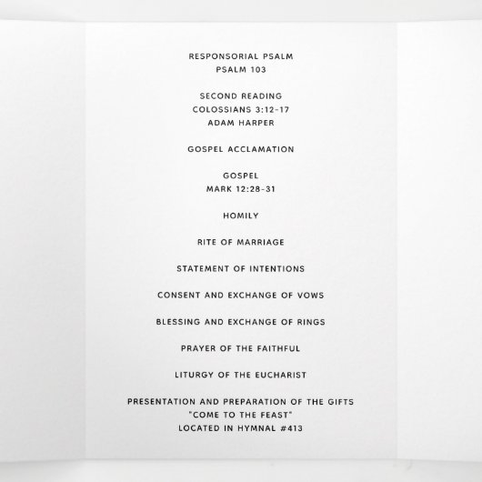 Einfaches Hochzeitsprogramm für Schwarz-Weiß-Kalli Dreifach-gefaltete Programmkarte (Innenseite Mitte)