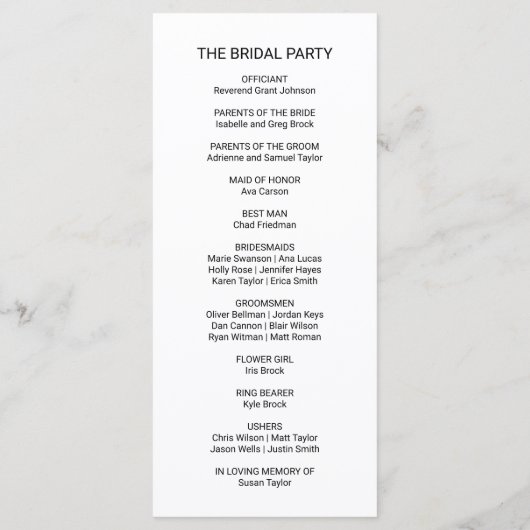 Einfaches Hochzeitsprogramm für Schwarze Kalligraf Programm (Rückseite)