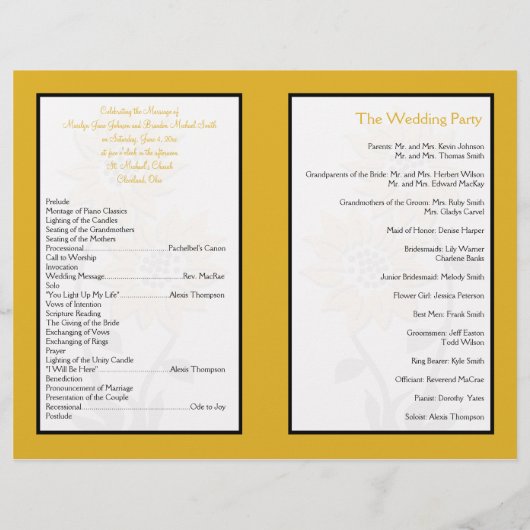 Einfaches Hochzeitsprogramm für Sonnenblumen (Rückseite)