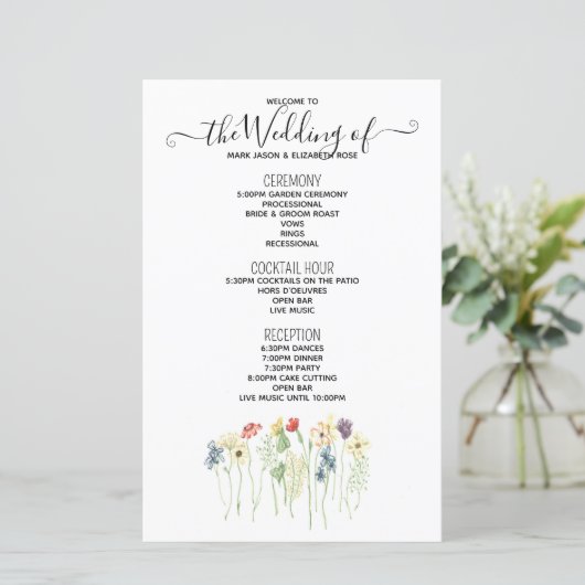 Einfaches Hochzeitsprogramm für Wildblumen (Stehend Vorderseite)