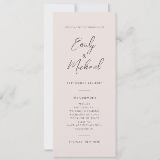 Einfaches Hochzeitsprogramm in Rosa Einladung (Vorderseite)
