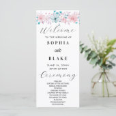 Einfaches Hochzeitsprogramm in Rosa und Blauer Flo (Stehend Vorderseite)