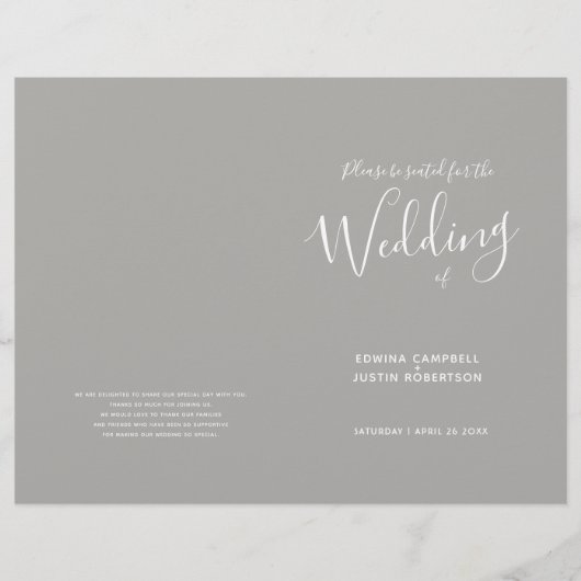Einfaches Hochzeitsprogramm mit mittlerem Grau (Vorderseite)