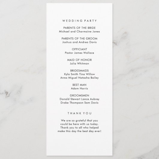 Einfaches Hochzeitsprogramm Programm (Rückseite)