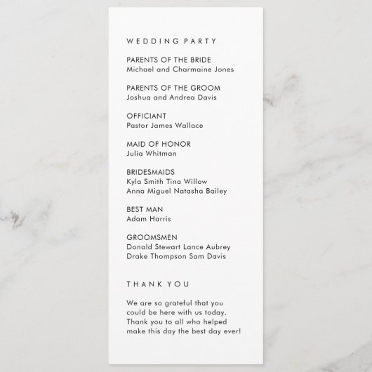 Einfaches Hochzeitsprogramm Programm (Rückseite)