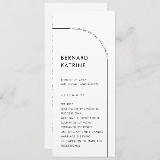 Einfaches Hochzeitsprogramm Programm (Vorne/Hinten)