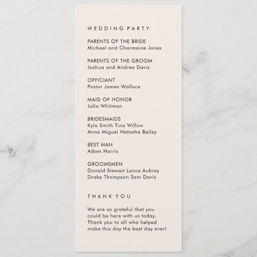 Einfaches Hochzeitsprogramm Programm (Rückseite)