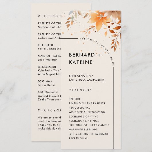 Einfaches Hochzeitsprogramm Programm (Vorne/Hinten)