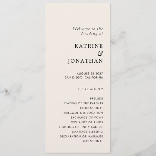 Einfaches Hochzeitsprogramm Programm (Vorderseite)