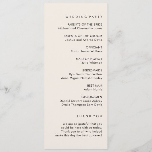 Einfaches Hochzeitsprogramm Programm (Rückseite)