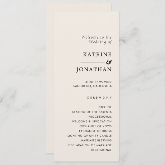 Einfaches Hochzeitsprogramm Programm (Vorne/Hinten)