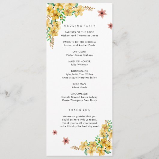 Einfaches Hochzeitsprogramm Programm (Rückseite)