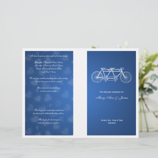Einfaches Hochzeitsprogramm Tandem Bike Blue (Stehend Vorderseite)