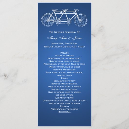 Einfaches Hochzeitsprogramm Tandem Bike Blue Programm (Vorderseite)