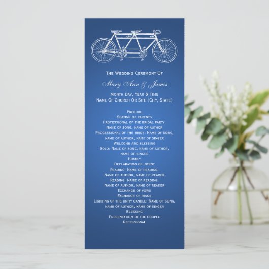 Einfaches Hochzeitsprogramm Tandem Bike Blue Programm (Stehend Vorderseite)