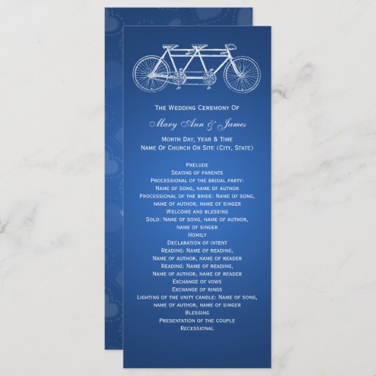 Einfaches Hochzeitsprogramm Tandem Bike Blue Programm (Vorne/Hinten)