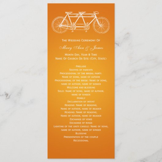 Einfaches Hochzeitsprogramm Tandem Bike Orange Programm (Vorderseite)