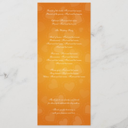 Einfaches Hochzeitsprogramm Tandem Bike Orange Programm (Rückseite)