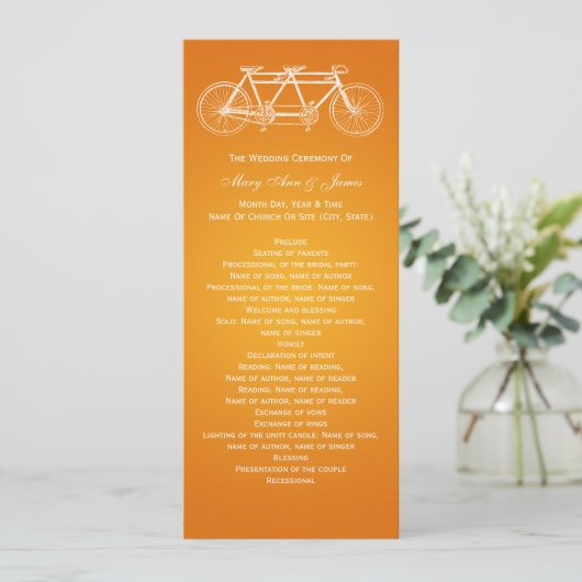 Einfaches Hochzeitsprogramm Tandem Bike Orange Programm (Stehend Vorderseite)