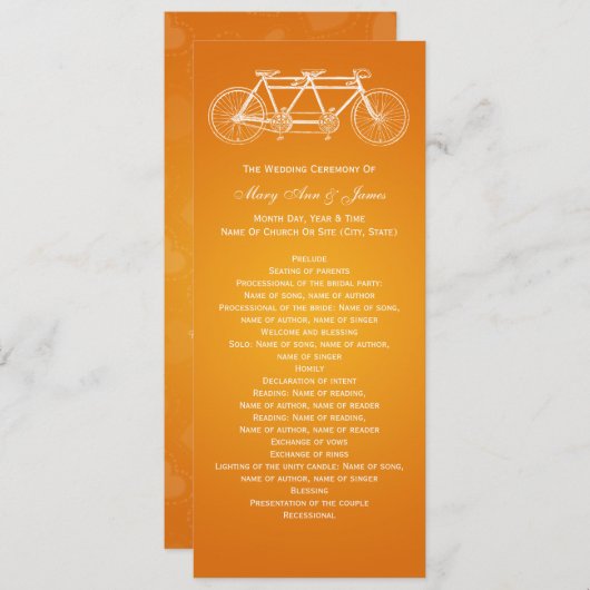 Einfaches Hochzeitsprogramm Tandem Bike Orange Programm (Vorne/Hinten)