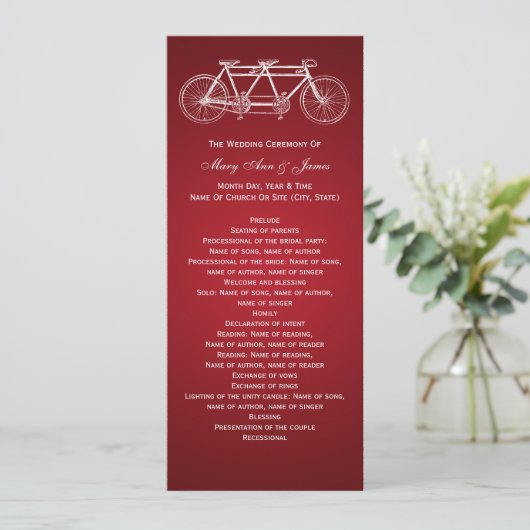 Einfaches Hochzeitsprogramm Tandem Bike Red Programm (Stehend Vorderseite)