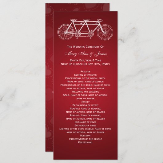 Einfaches Hochzeitsprogramm Tandem Bike Red Programm (Vorne/Hinten)