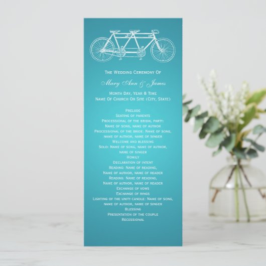 Einfaches Hochzeitsprogramm Tandem Bike Türkis Programm (Stehend Vorderseite)