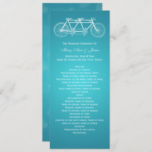 Einfaches Hochzeitsprogramm Tandem Bike Türkis Programm (Vorne/Hinten)