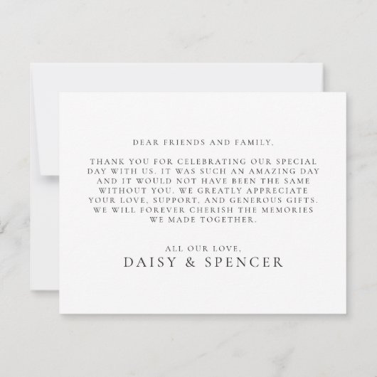 Einfaches Hochzeitsschreiben und Foto Dankeskarte (Rückseite)