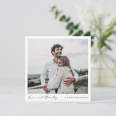 Einfaches Hochzeitsskript-Foto für moderne Handsch Dankeskarte (Stehend Vorderseite)