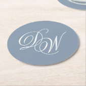 Einfaches Hochzeitsskript für Monogram Dusty Blue Runder Pappuntersetzer (Angewinkelt)