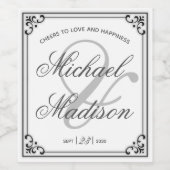 Einfaches Hochzeitsskript für Schwarz und Weiß Weinetikett (Einzelnes Label)