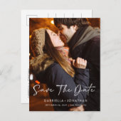 Einfaches Hochzeitsskript Save the Date mit Foto Ankündigungspostkarte (Vorne/Hinten)