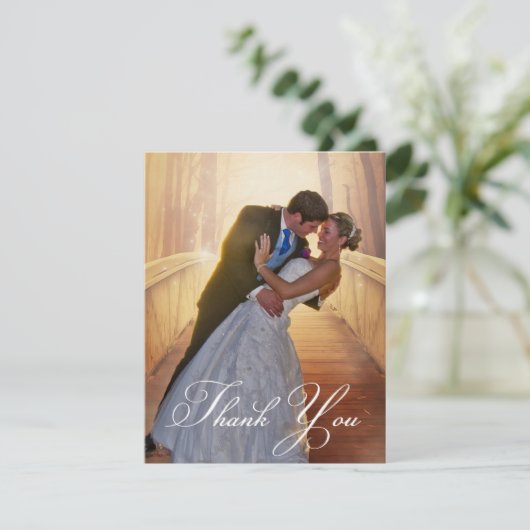 Einfaches Hochzeitsszenario-Foto Dankeskarte (Stehend Vorderseite)