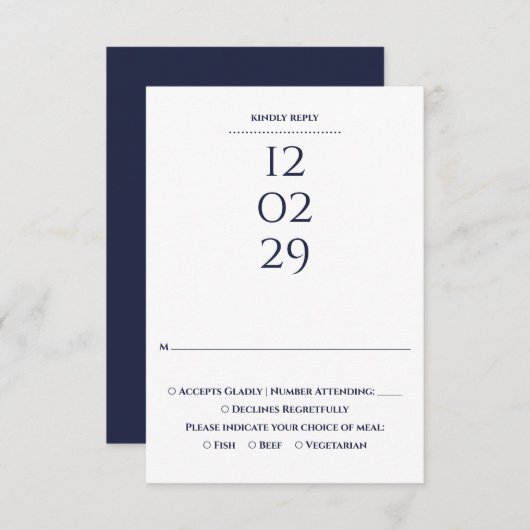 Einfaches Hochzeitstag für Navy Blue RSVP Karte (Vorne/Hinten)