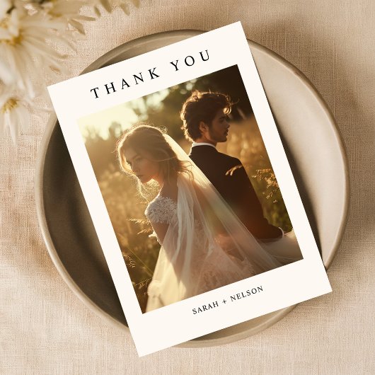 Einfaches Hochzeitstisch-Foto Dankeskarte