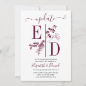Einfaches Hochzeitsupdate für Burgundy-Initials Einladung (Vorderseite)