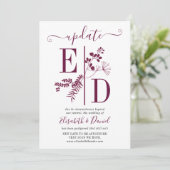 Einfaches Hochzeitsupdate für Burgundy-Initials Einladung (Stehend Vorderseite)