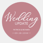 Einfaches Hochzeitsupdate für Elegante Kalligrafie Runder Aufkleber (Vorderseite)