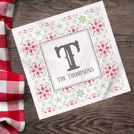 Einfaches Holiday Snowflake Muster Monogram Initia Serviette
