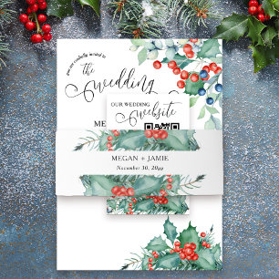 Einfaches Holly- und Beeren-Winterhochzeit  Einladungsbanderole