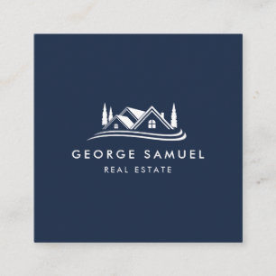 Einfaches Home-Logo Navyblau Makler, Immobilien Quadratische Visitenkarte