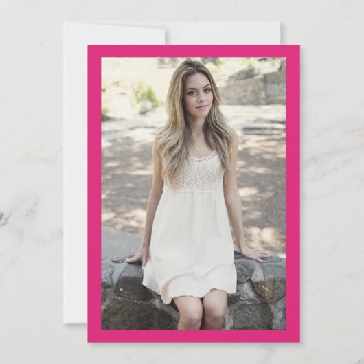 Einfaches Hot Pink Schwarzes Foto Sweet 16 Sechzeh Einladung (Rückseite)